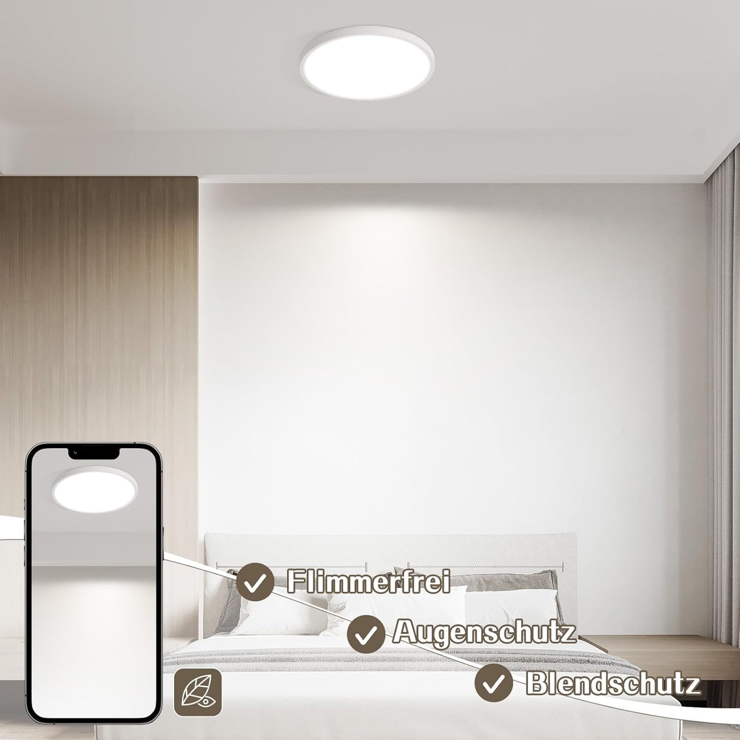 Deckenlampe LED Deckenleuchte Flach - Schlafzimmerlampe 18CM Badezimmerlampe 15W Küchenlampe Schlafzimmer weiß Deckenbeleuchtung Flurlampe Decke Badlampe 6500K für Küche Flur