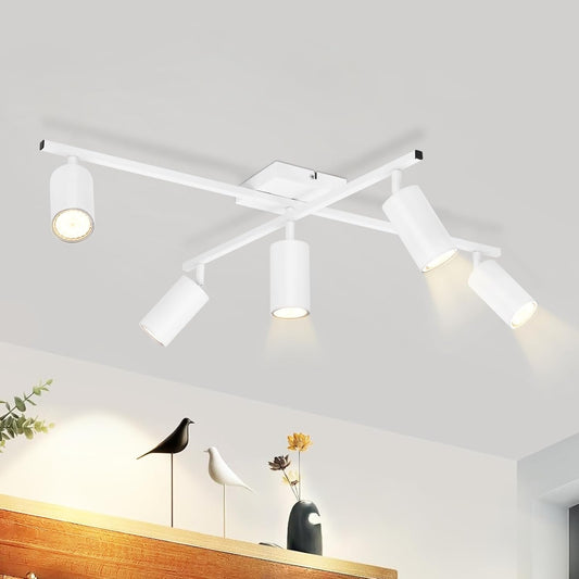 ZMH LED Deckenstrahler Wei? Spots Deckenleuchte 5 Flammig GU10 Deckenspots K¨¹che 350¡ãSchwenkbar modern Deckenlampe Strahler Wohnzimmerlampe Industrial Spotleuchte f¨¹r Esszimmer - Ohne Leuchtmittel
