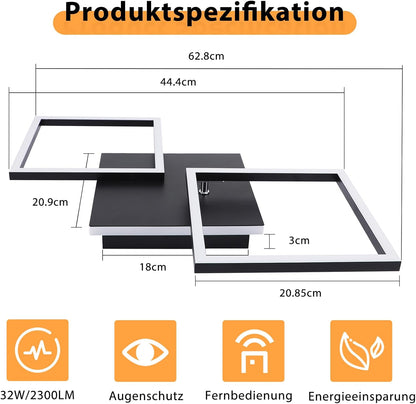 ZMH  Deckenlampe LED Deckenleuchte Wohnzimmer - 32W Dimmbar Wohnzimmerlampe Modern Design Schwarz Küchenlampe mit Fernbedienung Schlafzimmerlampe Flur Metall Deckenleuchten für Küche Esszimmer