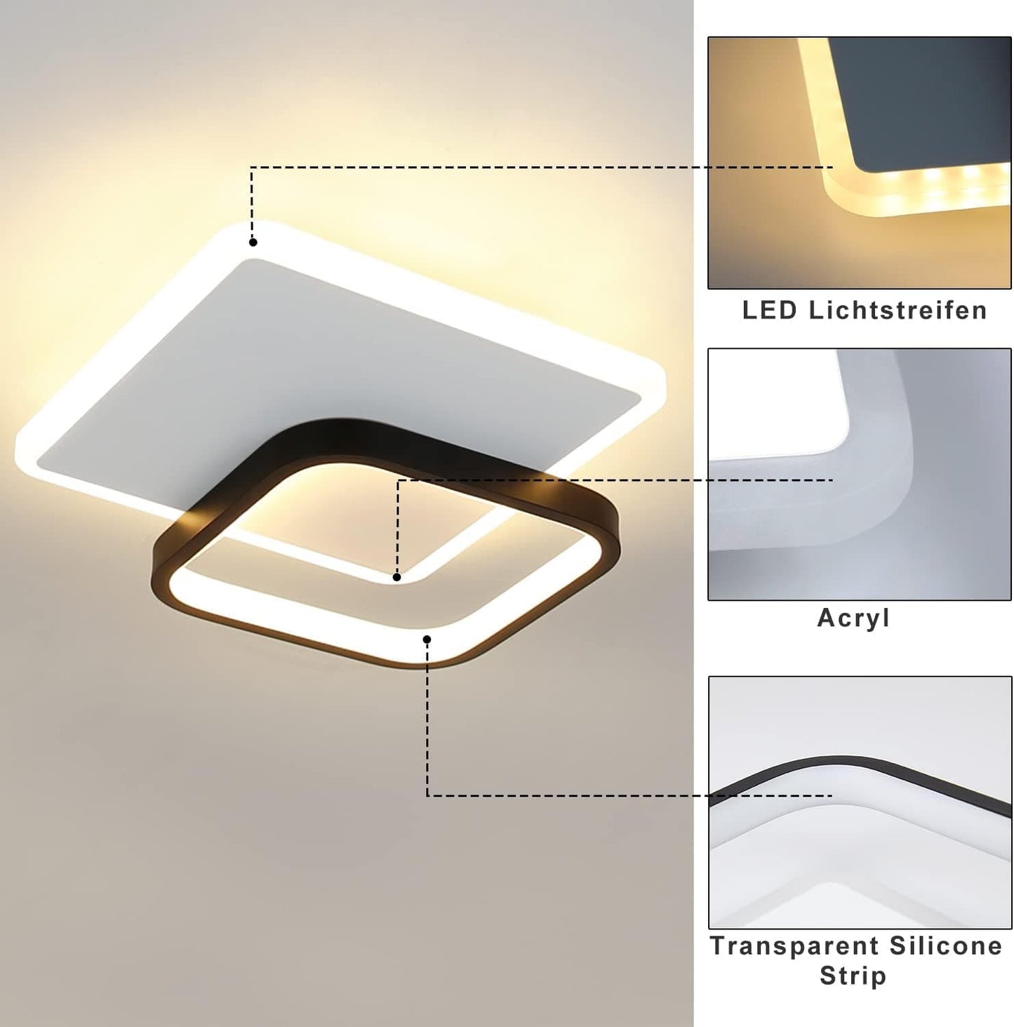 ZMH LED Deckenlampe Schlafzimmer Deckenleuchte - 3000K Warmweiß Schlafzimmerlampe 15W Acryl Modern Wohnzimmerlampe Rund Schwarz Design Deckenbeleuchtung für Wohnzimmer Esszimmer Küche Flur