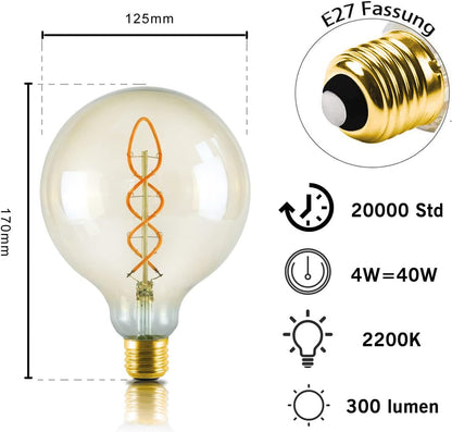 ZMH LED Glühlampe E27 4W Retro Edison Glühbirne Groß Dekorative Filament Globelampen G125 Warmweiß Antike Bulb für Nostalgie und Retro Beleuchtung im Restaurant Wohnzimmer Café Nicht Dimmbar