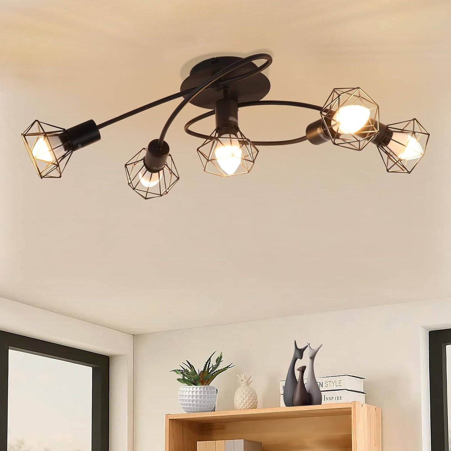 ZMH LED Deckenleuchte E14 Deckenlampe Schwarz - Deckenstrahler 5 Flammig Industrial Deckenspots Vintage Retro Spotlight Wohnzimmer K¨¹che Ohne Leuchtmittel