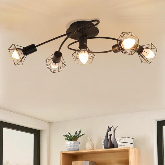 ZMH LED Deckenleuchte E14 Deckenlampe Schwarz - Deckenstrahler 5 Flammig Industrial Deckenspots Vintage Retro Spotlight Wohnzimmer K¨¹che Ohne Leuchtmittel