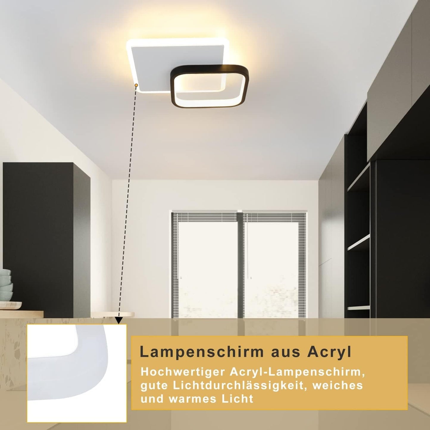 ZMH LED Deckenlampe Schlafzimmer Deckenleuchte - 3000K Warmweiß Schlafzimmerlampe 15W Acryl Modern Wohnzimmerlampe Rund Schwarz Design Deckenbeleuchtung für Wohnzimmer Esszimmer Küche Flur