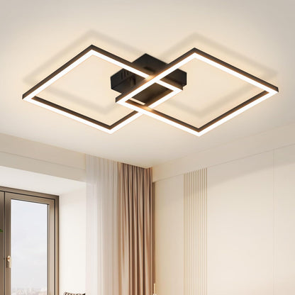 ZMH Deckenlampe LED Deckenleuchte Schlafzimmer - 24W Wohnzimmerlampe Warmweiß Küchenlampe Modern Esszimmerlampe Schwarz Eckig Deckenleuchten für Wohnzimmer Kinderzimmer