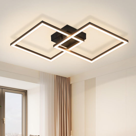 ZMH Deckenlampe LED Deckenleuchte Schlafzimmer - 24W Wohnzimmerlampe Warmwei? K¨¹chenlampe Modern Esszimmerlampe Schwarz Eckig Deckenleuchten f¨¹r Wohnzimmer Kinderzimmer