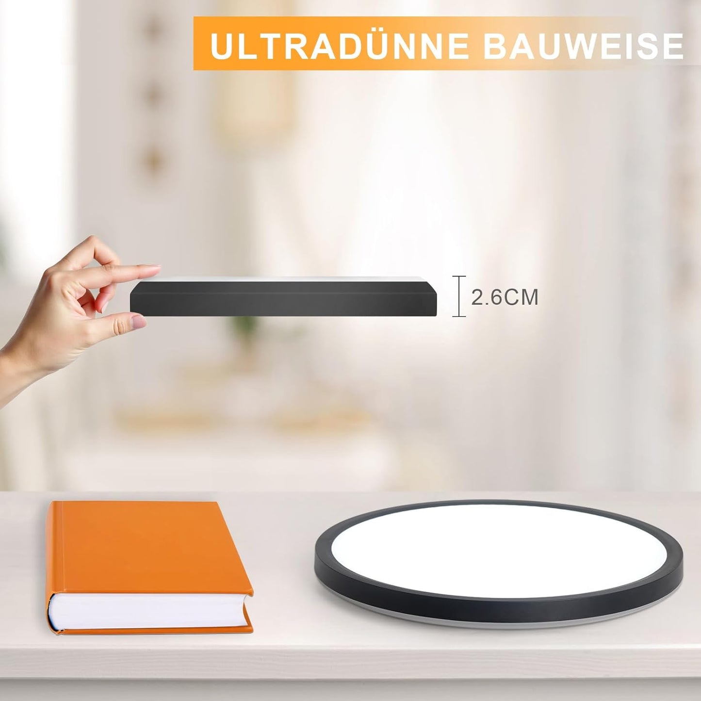 ZMH Deckenlampe LED Deckenleuchte Badezimmer - Ø22cm Badezimmerlampe Flach 18W Rhombenplatte Flurlampe Schwarz Küche 3000K Rund Küchenlampe Warmweiß Badlampe IP44 für Flur Bad Schlafzimmer