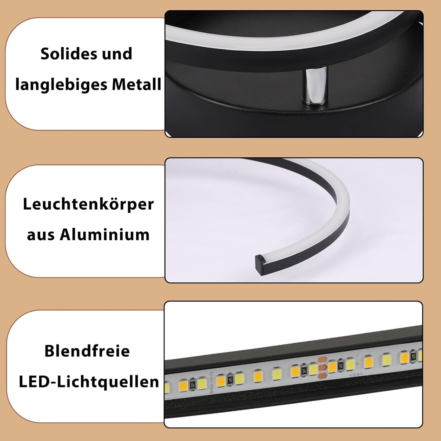 ZMH Deckenlampe LED Deckenleuchte Wohnzimmer - 24W Modern Design Wohnzimmerlampe Schwarz 3000K Warmweiß Küchenlampe Flur Schlafzimmerlampe 330° Drehbarer Metall Deckenleuchten für Küche Büro