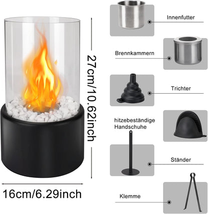 Tischkamin Ethanol Set – Tragbare Tischfeuerstelle mit Deko-Steinen – Dekorativer Innenfeuerstelle Kleine Feuerschale Heizung Edelstahl Ethanolfeuer Geeignet für Zuhause Balkon Garten Camping