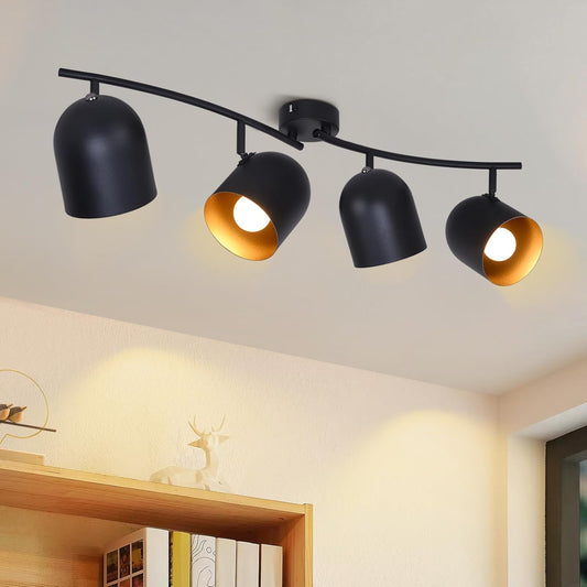 ZMH Deckenstrahler 4 flammig Deckenleuchte Vintage: E14 Spots Deckenlampe Wohnzimmer Deckenspots in Schwarzgold K¨¹chenlampe Metall schwenkbar Spotleuchte f¨¹r K¨¹che Schlafzimmer - Ohne Leuchtmittel