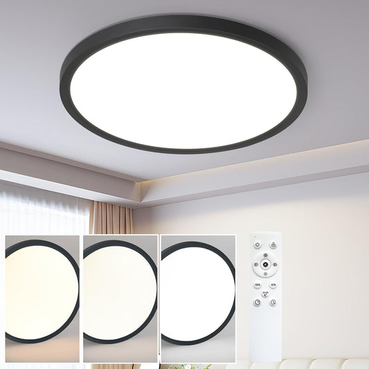ZMH Deckenlampe LED Deckenleuchte Badezimmer - ?30cm Badezimmerlampe Dimmbar Schwarz Rhombenplatte Badlampe Flach Rund Flurlampe 24W K¨¹chenlampe Schlafzimmerlampe f¨¹r K¨¹che Flur Bad Schlafzimmer