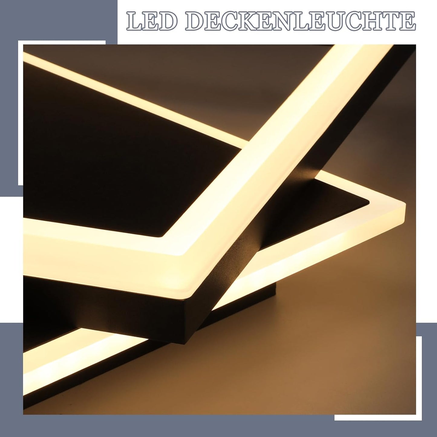 ZMH Deckenlampe LED Deckenleuchte Schlafzimmer - Schwarz Wohnzimmerlampe dimmbar 42W Modern Schlafzimmerlampe mit Fernbedienung eckig Deckenbeleuchtung aus Acryl für Wohnzimmer Küche Esszimmer