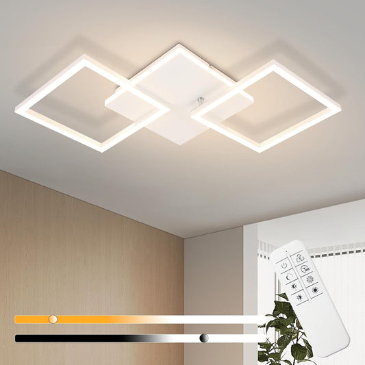 ZMH Deckenleuchte LED Deckenlampe Schlafzimmer - 32W K¨¹chenlampe Dimmbar Wohnzimmerlampe mit Fernbedienung Modern Flurlampe Wei? Schlafzimmerlampe Quadratisch Deckenlampen f¨¹r B¨¹ro Kinderzimmer