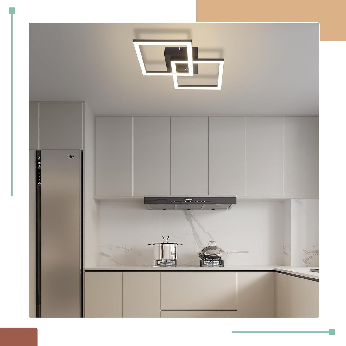 ZMH Deckenlampe LED Deckenleuchte Küche: 24W 4000K Küchenlampe Schwarz Wohnzimmerlampe Modern Design Flurlampe Neutralweiß Schlafzimmerlampe Eckig Deckenbeleuchtung für Wohnzimmer Flur
