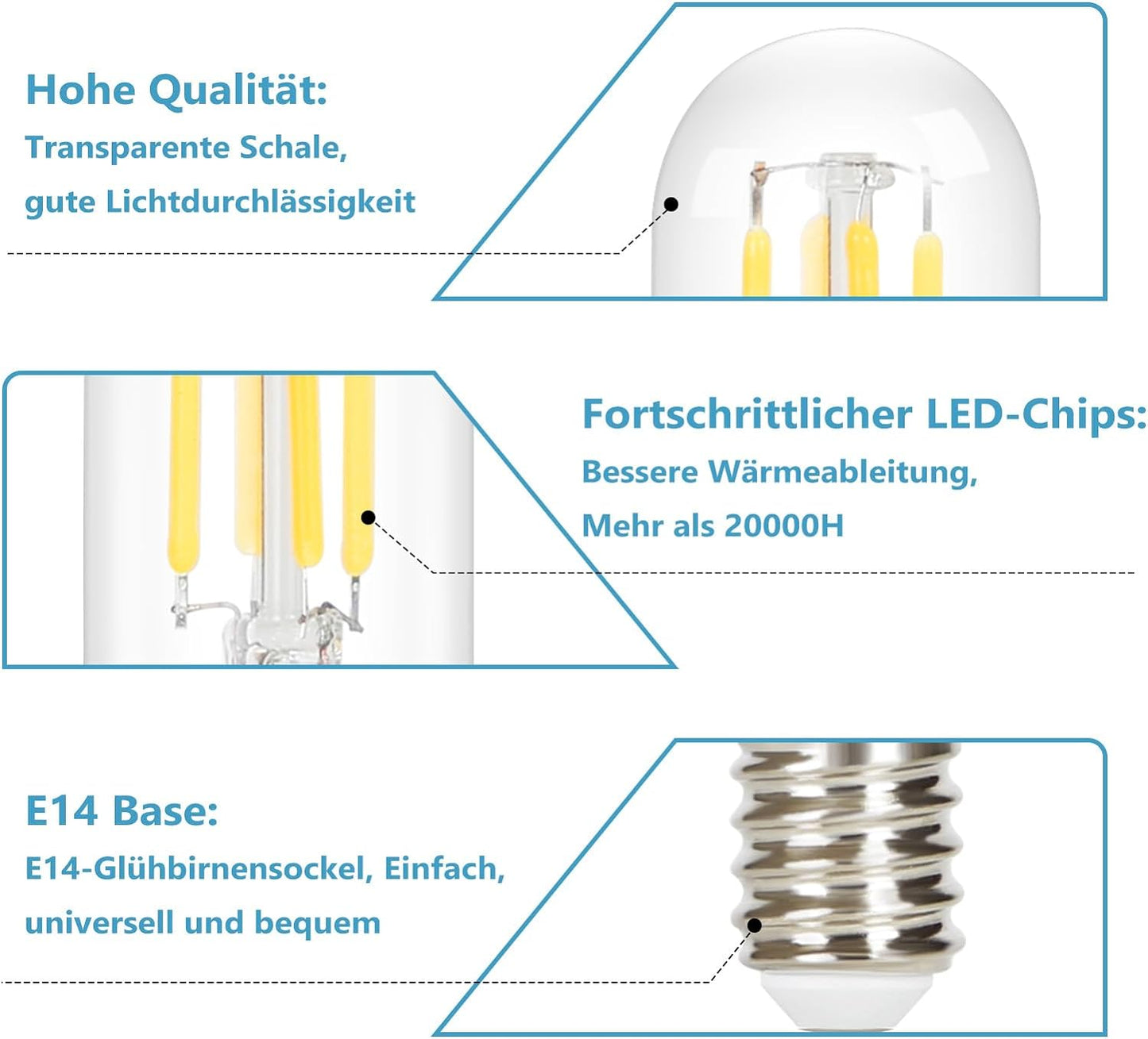 ZMH E14 LED Kaltweiß Glühbirnen Vintage - T25 LED Leuchtmittel Lampe 6000K E14 Birnen 4W Energiesparlampe Light Bulbs Edison Glühlampen Filament Dunstabzugshaube Glas 360° Abstrahlwinkel 4 Stück