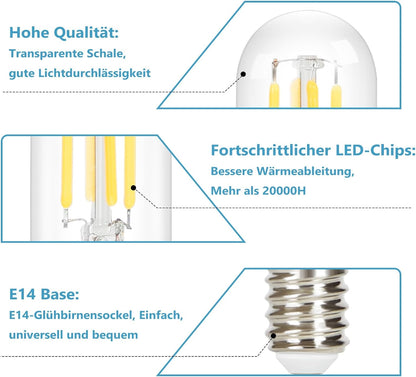 ZMH E14 LED Kaltweiß Glühbirnen Vintage - T25 LED Leuchtmittel Lampe 6000K E14 Birnen 4W Energiesparlampe Light Bulbs Edison Glühlampen Filament Dunstabzugshaube Glas 360° Abstrahlwinkel 4 Stück