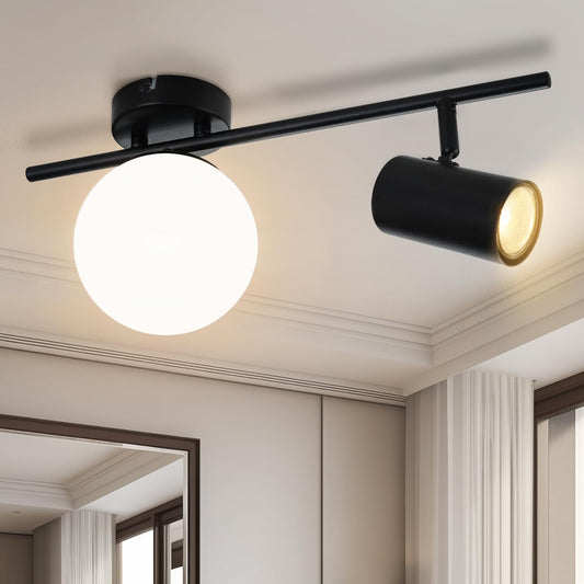 ZMH Deckenstrahler 2 Flammig Schwarz Deckenleuchte: Modern Deckenlampe mit GU10 Schwenkbar Deckenspots 40CM Metall Flurlampe Glaskugel E14 Deckenbeleuchtung f¨¹r Flur K¨¹che Wohnzimmer Schlafzimmer