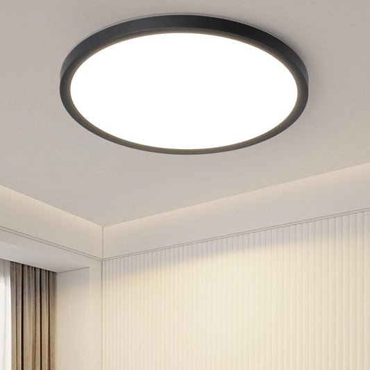 ZMH Deckenlampe LED Deckenleuchte Badezimmer - ?22cm Badezimmerlampe Flach 18W Rhombenplatte Flurlampe Schwarz K¨¹che 3000K Rund K¨¹chenlampe Warmwei? Badlampe IP44 f¨¹r Flur Bad Schlafzimmer