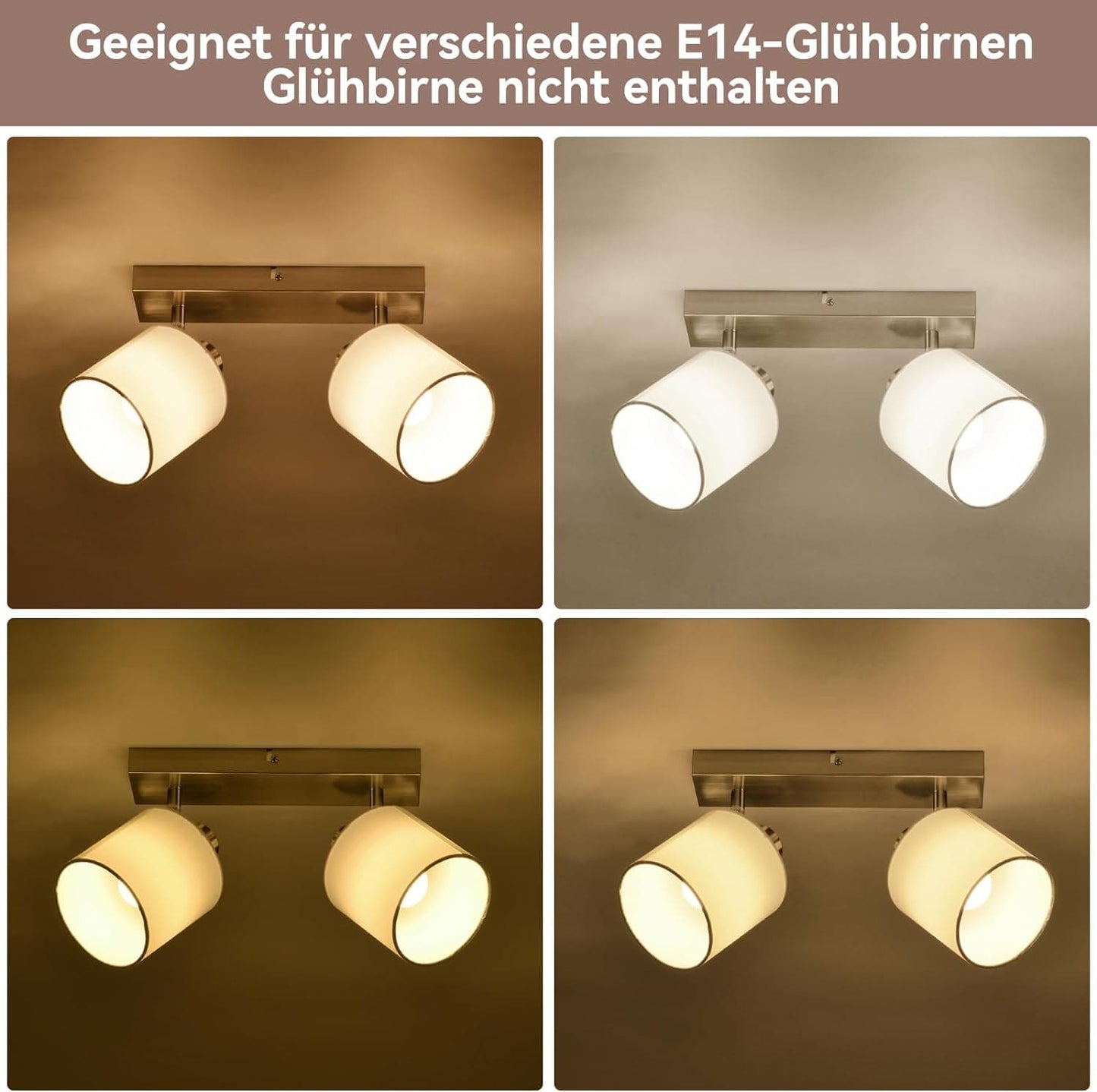 ZMH Deckenlampe 2 Flammig Deckenstrahler Flur - Deckenleuchte Modern Deckenspot E14 Silber Schwenkbar 350° MAX.40W Küchelampe Stoffschrim für Wohnzimmer Schlafzimmer