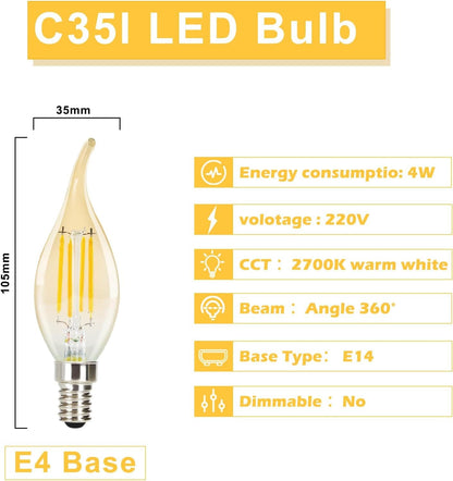 ZMH 6 Stück LED Glühbirne E14 Vintage Lampe - C35L Warmweiss kerze Leuchtmittel Edison Retro Light Bulb 4W Glühlampe Filament Birne Glas Antike Energiesparlampe für Haus Hotel Bar Café ZMH-Lichtstein