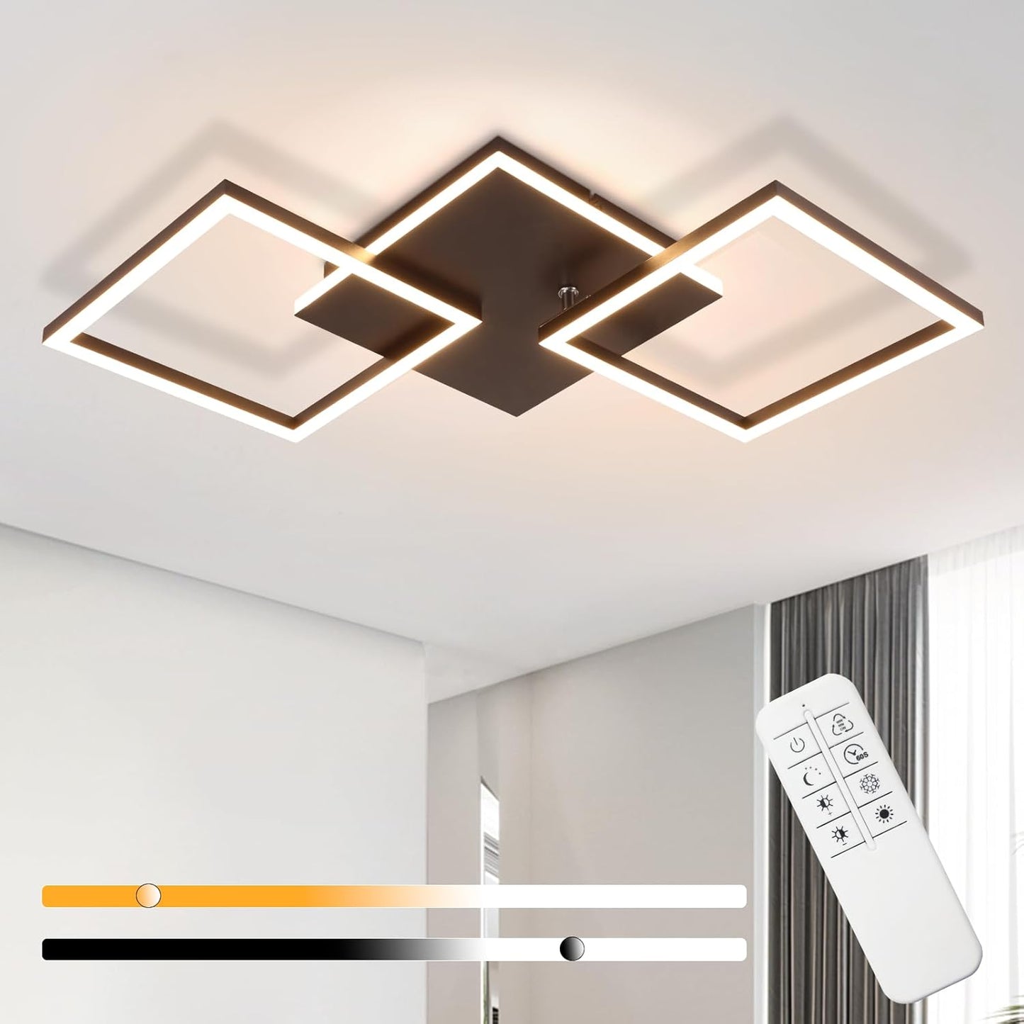 ZMH  Deckenlampe LED Deckenleuchte Wohnzimmer - 32W Dimmbar Wohnzimmerlampe Modern Design Schwarz Küchenlampe mit Fernbedienung Schlafzimmerlampe Flur Metall Deckenleuchten für Küche Esszimmer