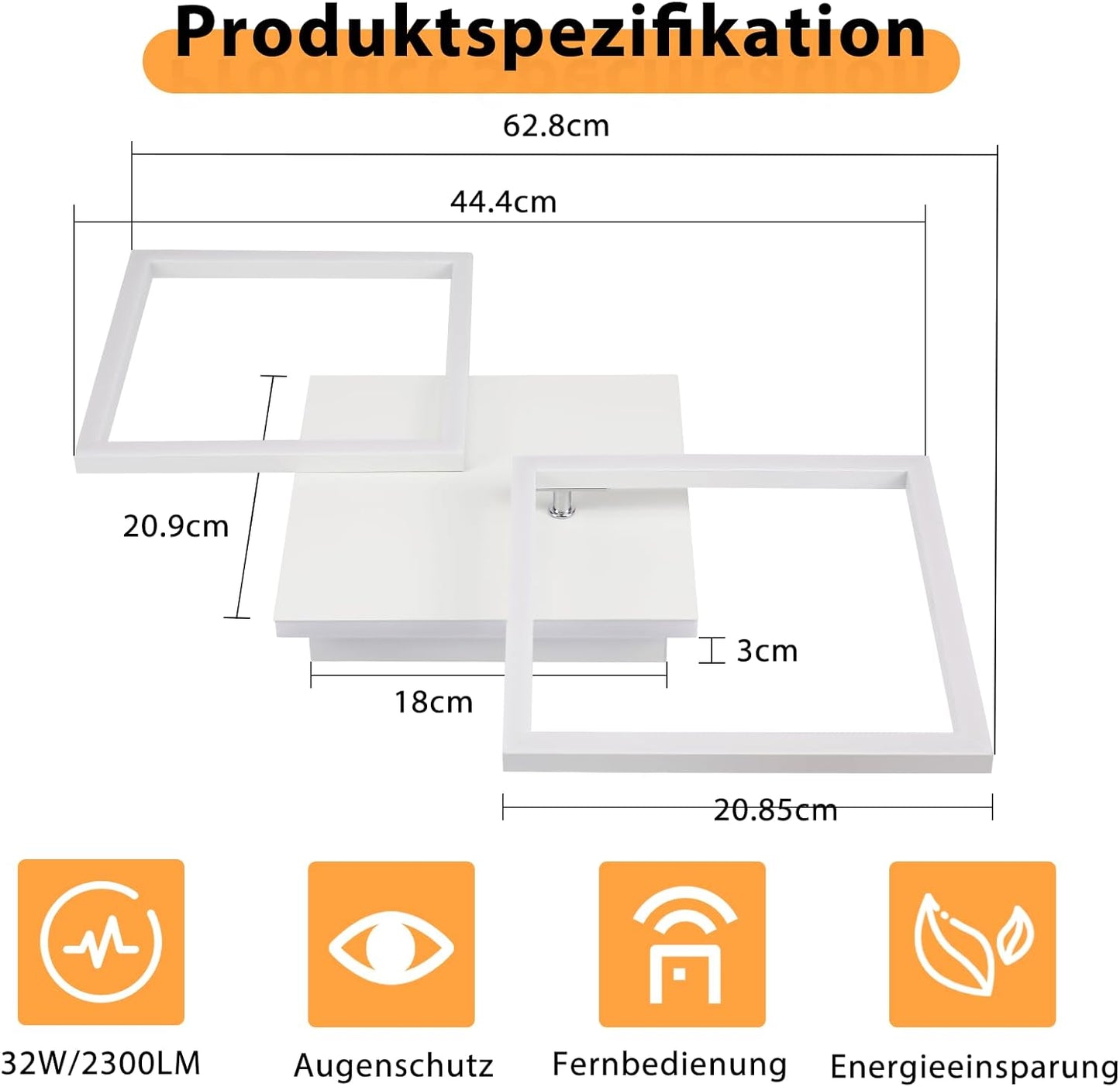 ZMH Deckenleuchte LED Deckenlampe Schlafzimmer - 32W Küchenlampe Dimmbar Wohnzimmerlampe mit Fernbedienung Modern Flurlampe Weiß Schlafzimmerlampe Quadratisch Deckenlampen für Büro Kinderzimmer