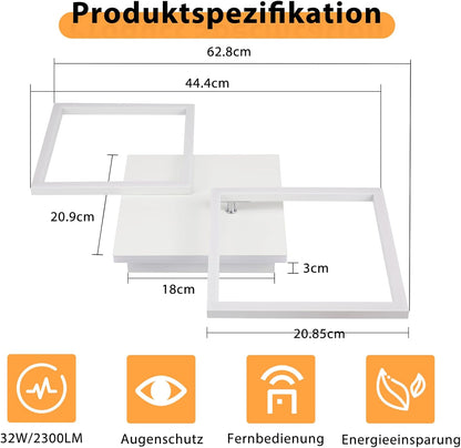 ZMH Deckenleuchte LED Deckenlampe Schlafzimmer - 32W Küchenlampe Dimmbar Wohnzimmerlampe mit Fernbedienung Modern Flurlampe Weiß Schlafzimmerlampe Quadratisch Deckenlampen für Büro Kinderzimmer