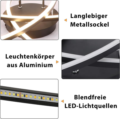 ZMH Deckenlampe LED Deckenleuchte Wohnzimmer - 32W Dimmbar Küchenlampe Schwarz mit Fernbedienung Modern Design Wohnzimmerlampe Metall Schlafzimmerlampe Flur Deckenleuchten für Kinderzimmer Büro