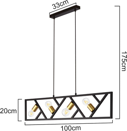 ZMH Pendelleuchte Esszimmer Hängelampe 4 Flammig - Hängeleuchte Schwarz Vintage E27 Hängend Eckig Modern Pendellampe Höhenverstellbar Metall für Wohnzimmer Schlafzimmer Arbeitszimmer Küche