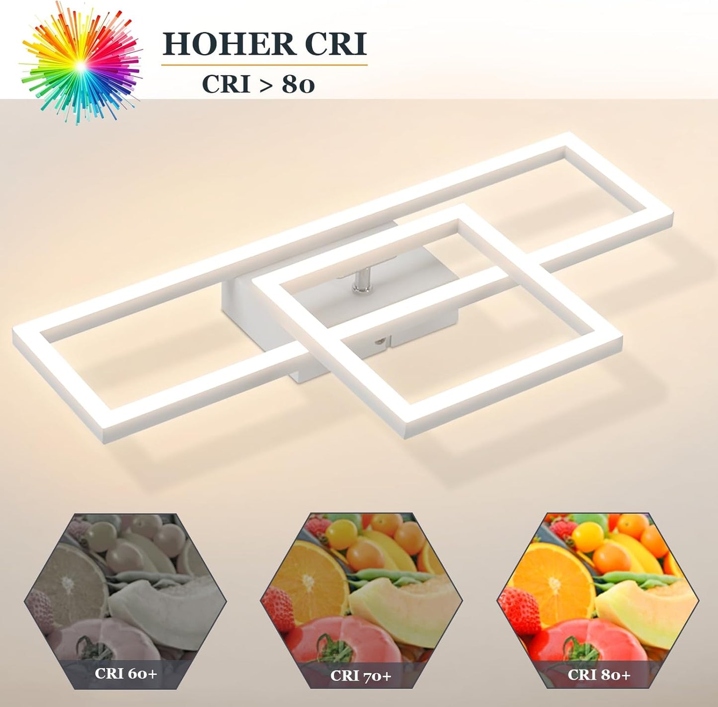 ZMH Deckenlampe LED Deckenleuchte Wohnzimmer - 20W Modern Design Küchenlampe Warmweiß Schlafzimmerlampe Eckig Deckenbeleuchtung Weiß für Schlafzimmer Flur Büro