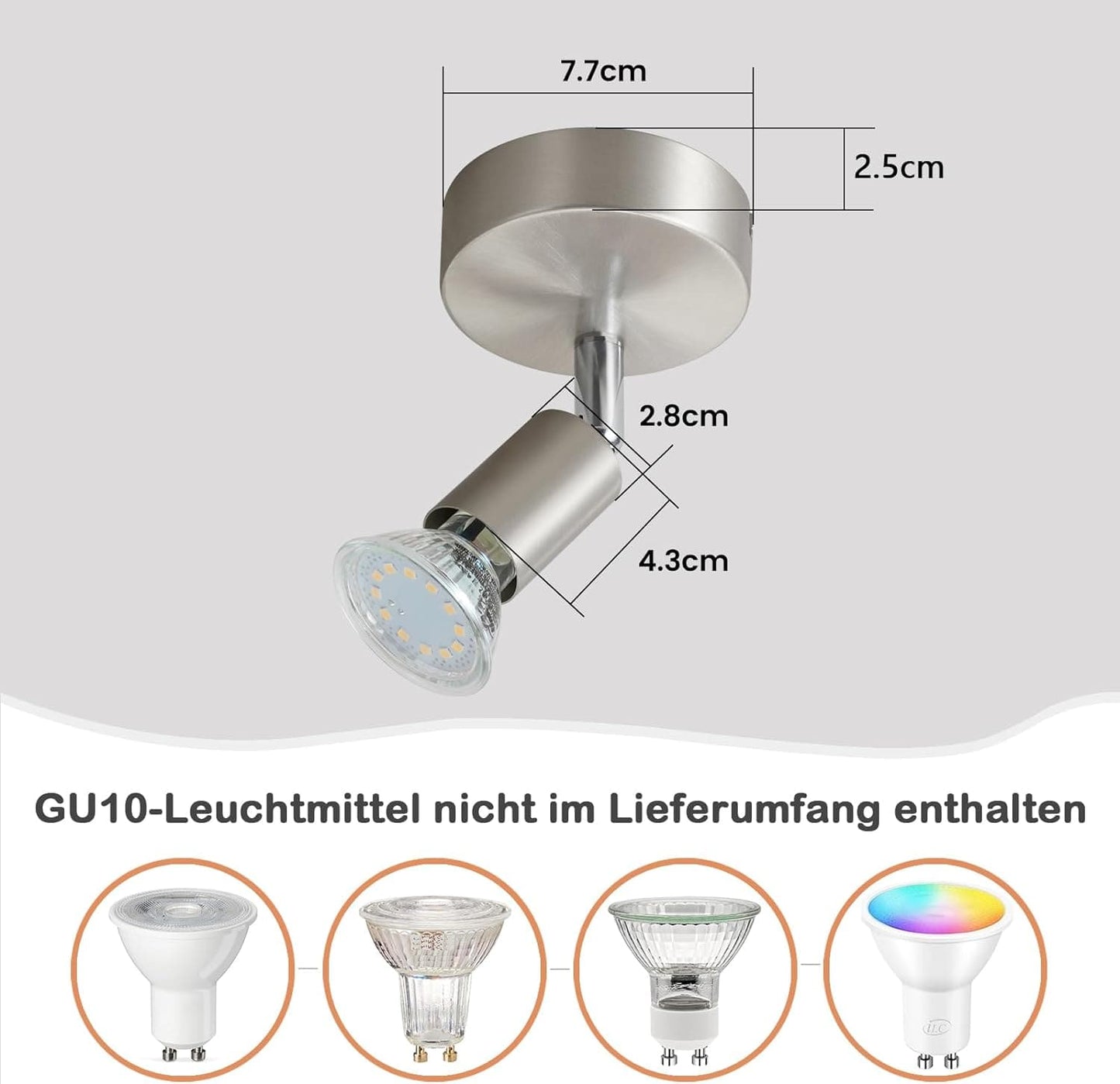 ZMH LED Deckenstrahler 1 Flammig Wand - Deckenleuchte Modern Deckenlampe GU10 Deckenspot Schwenkbar 350°Drehbar Wandstrahler Spot Edelstahl Decke Wohnzimmer Schlafzimmer Ohne Leuchtmittel