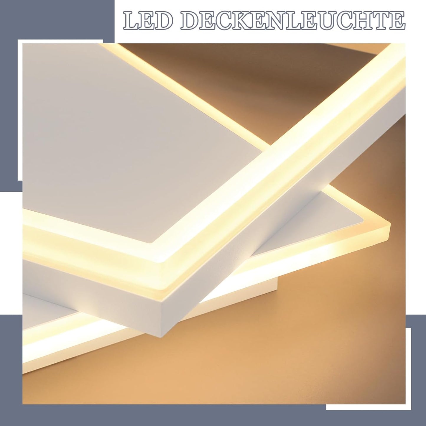 ZMH Deckenlampe LED Deckenleuchte Wohnzimmer - Schlafzimmerlampe Dimmbar mit Fernbedienung 42W Wohnzimmerlampe Modern Design Küchenlampe Eckig Schlafzimmer Deckenbeleuchtung Weiß aus Acryl für Küche