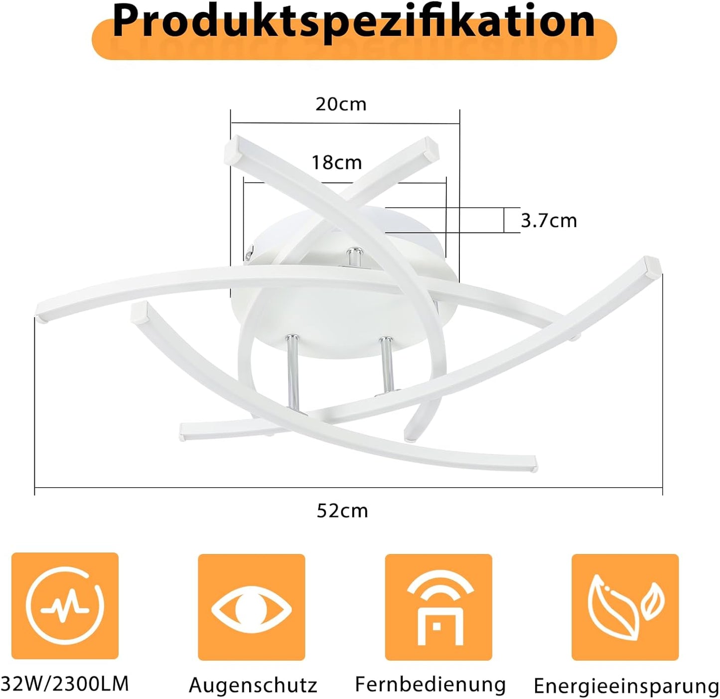 ZMH  Deckenleuchte LED Deckenlampe Schlafzimmer - Wohnzimmerlampe 32W Dimmbar Modern Design Schlafzimmerlampe mit Fernbedienung Flurlampe Küche Weiß Deckenleuchten für Schlafzimmer Esszimmer