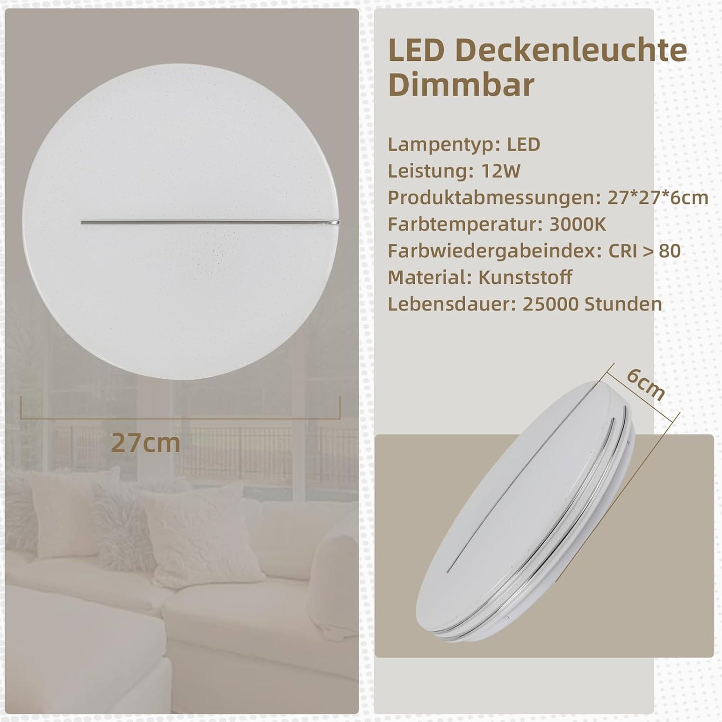ZMH Deckenlampe LED Deckenleuchte Schlafzimmer - Ø27cm Schlafzimmerlampe Sternenhimmel 12W Küchenlampe Warmweiß Flurlampe Modern Küche Deckenbeleuchtung Rund für Flur Wohnzimmer Kinderzimmer