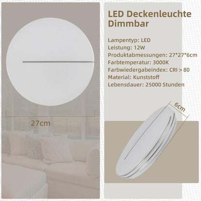 ZMH Deckenlampe LED Deckenleuchte Schlafzimmer - Ø27cm Schlafzimmerlampe Sternenhimmel 12W Küchenlampe Warmweiß Flurlampe Modern Küche Deckenbeleuchtung Rund für Flur Wohnzimmer Kinderzimmer
