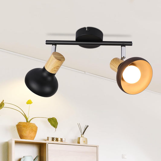 ZMH Deckenstrahler 2 Flammig Deckenleuchte Vintage - Deckenlampe Flur Schwarz Deckenspots Industrial Strahler Innen E14 Metall 350¡ãSchwenkbar Spots f¨¹r Schlafzimmer Wohnzimmer(Ohne Leuchtmittel)