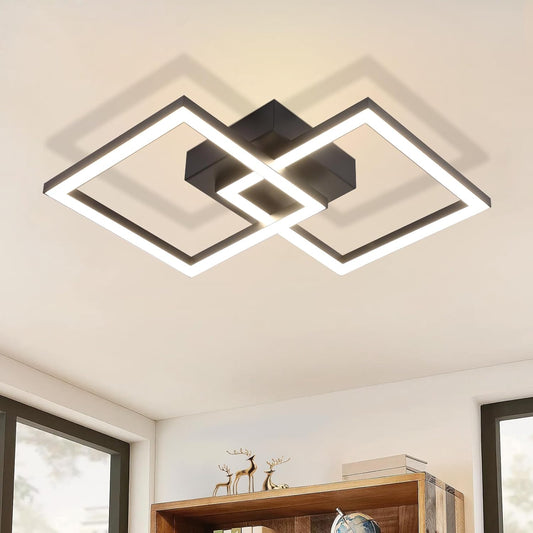 ZMH Deckenlampe LED Deckenleuchte K¨¹che: 24W 4000K K¨¹chenlampe Schwarz Wohnzimmerlampe Modern Design Flurlampe Neutralwei? Schlafzimmerlampe Eckig Deckenbeleuchtung f¨¹r Wohnzimmer Flur