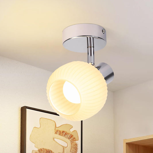 ZMH Deckenstrahler 1 Flammig Deckenleuchte Flur - Deckenlampe Wei? Strahler Innen Vintage Glas Deckenspots Morden E14 Design 350¡ãSchwenkbar Spots f¨¹r Schlafzimmer Wohnzimmer(Ohne Leuchtmittel)