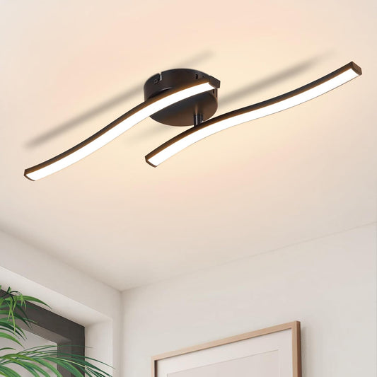 ZMH Deckenlampe Wohnzimmer LED Deckenleuchte Schlafzimmer: Modern Schlafzimmerlampe Schwarz 12W Wohnzimmerlampe 3000K Wellen Design K¨¹chenlampe Innen Warmwei? Deckenbeleuchtung f¨¹r Flur K¨¹che