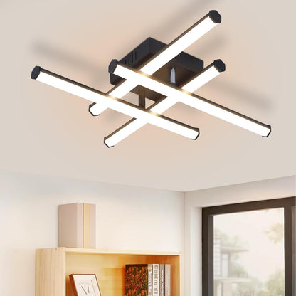 ZMH  LED Deckenlampe Wohnzimmer Deckenleuchte Schlafzimmer: Modern Wohnzimmerlampe Schwarz 24W Schlafzimmerlampe Innen Design Küchenlampe 3000K Warmweiß Licht Deckenbeleuchtung für Flur Küche
