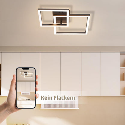 ZMH Deckenlampe LED Deckenleuchte Wohnzimmer - 20W Wohnzimmerlampe Warmweiß Schlafzimmerlampe Modern Design Schwarz Küche Lampe Eckig Deckenbeleuchtung für Schlafzimmer Flur Büro