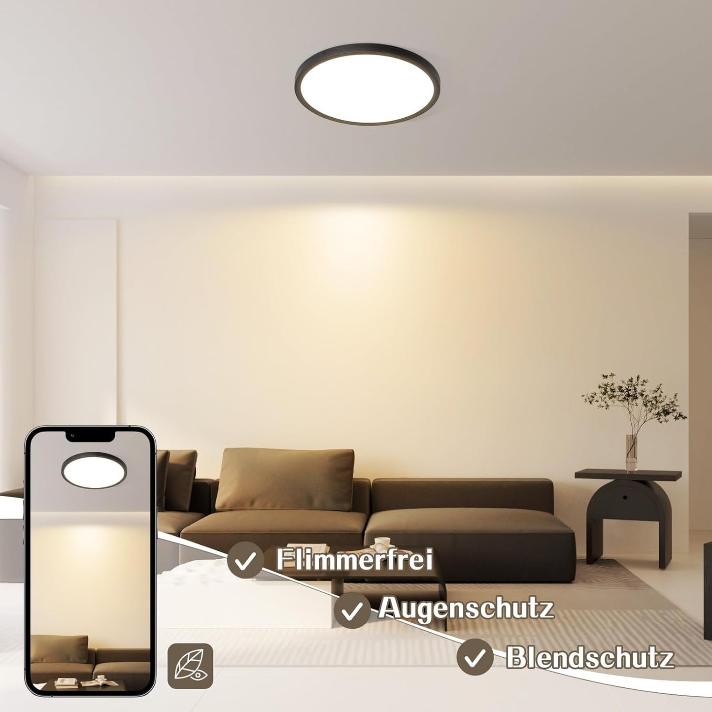 ZMH Deckenlampe LED Deckenleuchte Flach - Schlafzimmerlampe 18CM Badezimmerlampe 15W Küchenlampe Schlafzimmer Schwarz Deckenbeleuchtung Flurlampe Decke Badlampe 3000K für Küche Flur