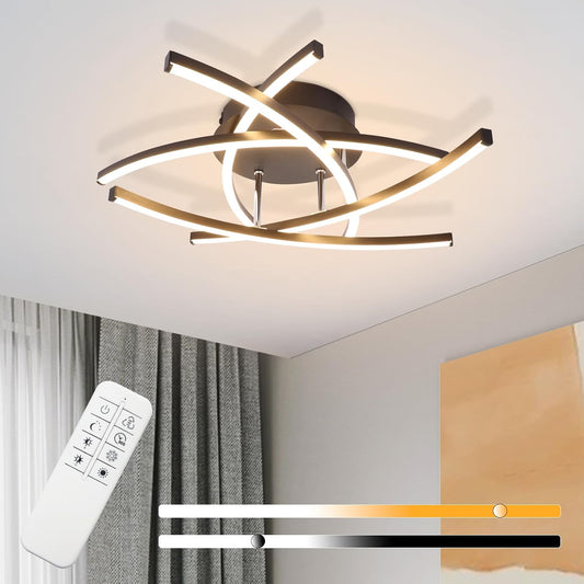 ZMH Deckenlampe LED Deckenleuchte Wohnzimmer - 32W Dimmbar K¨¹chenlampe Schwarz mit Fernbedienung Modern Design Wohnzimmerlampe Metall Schlafzimmerlampe Flur Deckenleuchten f¨¹r Kinderzimmer B¨¹ro