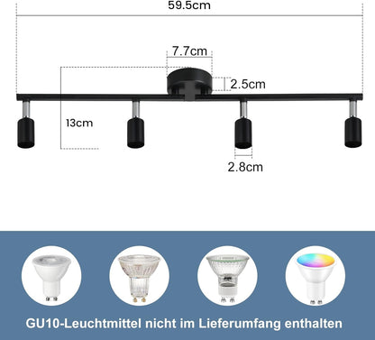 ZMH LED Deckenstrahler 4 Flammig Wohnzimmer - Schwarz Deckenleuchte Modern Deckenlampe GU10 Deckenspot Schwenkbar 350°Drehbar Spot Strahler Decke Schlafzimmer Küche Flur Ohne Leuchtmittel