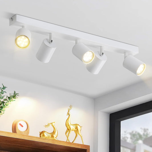 ZMH LED Deckenleuchte Wei? Deckenstrahler: GU10 Deckenlampe Spots 5 Flammig 330¡ãSchwenkbar Deckenspots Modern Flurlampe Industrial Wandstrahler f¨¹r Wohnzimmer Schlafzimmer K¨¹che Ohne Leuchtmittel