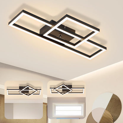 ZMH Deckenlampe LED Deckenleuchte Schwarz - 20W Wohnzimmerlampe Warmweiß Küchenlampe Modern Design Schlafzimmer Lampe Eckig Deckenbeleuchtung für Flur Küche Büro