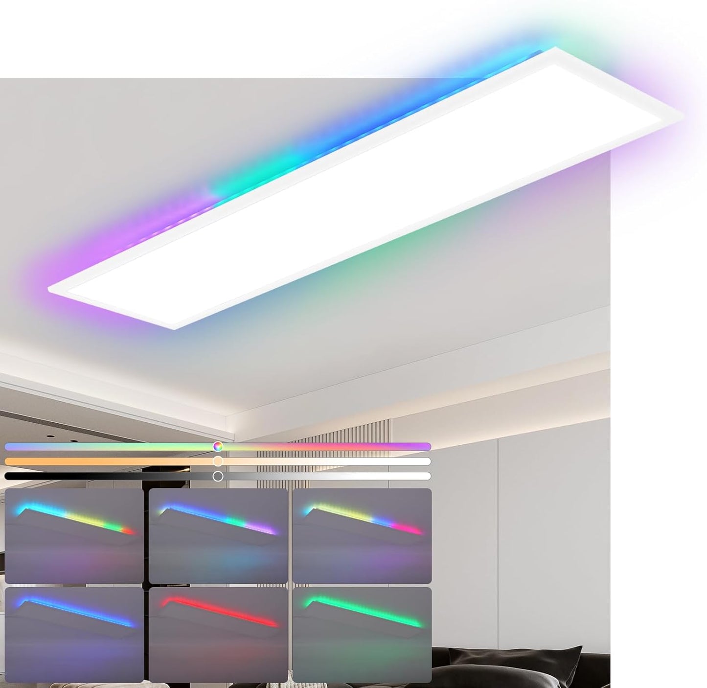 LED Panel 100x25 Deckenleuchte - Deckenpanel Dimmbar Lang Tageslichtlampe GRB Backlight Farbwechsel Bürolampe Flach Büro 24W Deckenlampe Küchenlampe für Werkstatt Flur Küche Wohnzimmer