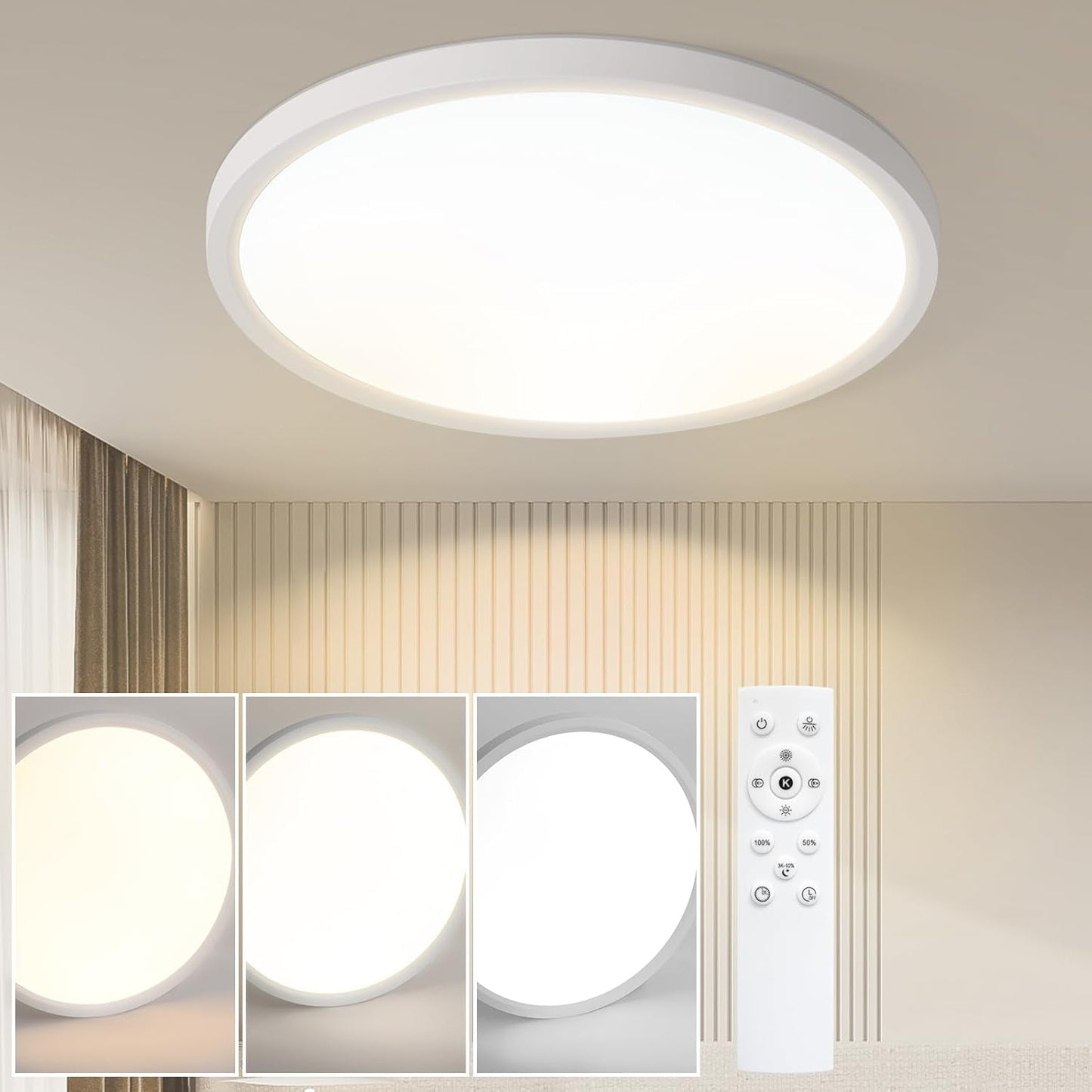Deckenlampe LED Deckenleuchte Flach - Ø30cm Badezimmerlampe Badezimmer Dimmbar Rhombenplatte Küchenlampe Rund Schlafzimmerlampe Weiß 24W Flurlampe Badlampe für Bad Küche Flur Schlafzimmer