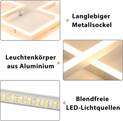 ZMH Deckenleuchte LED Deckenlampe Schlafzimmer - 32W Küchenlampe Dimmbar Wohnzimmerlampe mit Fernbedienung Modern Flurlampe Weiß Schlafzimmerlampe Quadratisch Deckenlampen für Büro Kinderzimmer