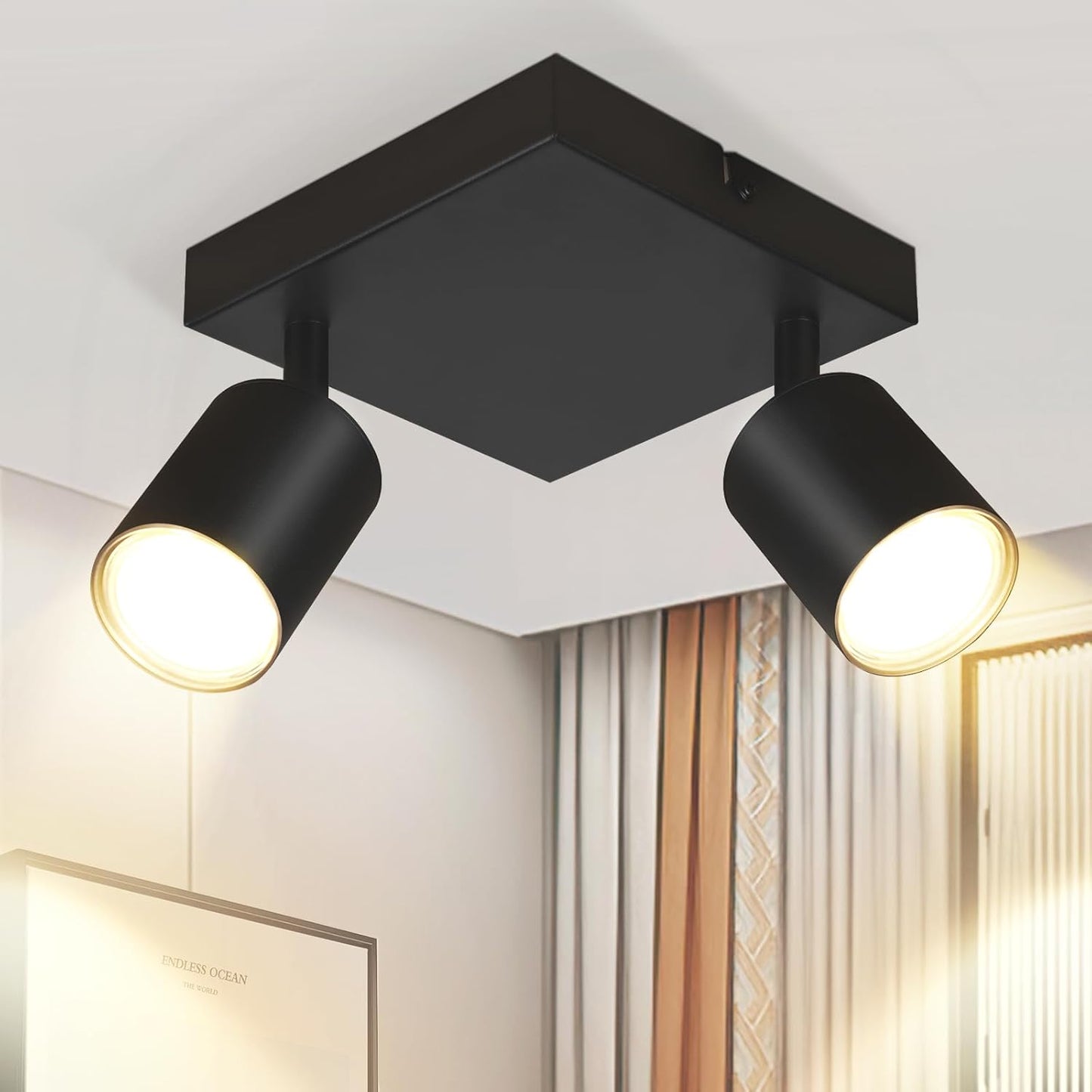 ZMH Deckenleuchte 2 flammig Deckenstrahler Schwarz - Deckenlampe eckig Deckenspots Flur GU10 Modern Flurlampe Decke 330¡ã Schwenkbar Wandstrahler aus Metall f¨¹r Wohnzimmer K¨¹che - Ohne Leuchtmittel